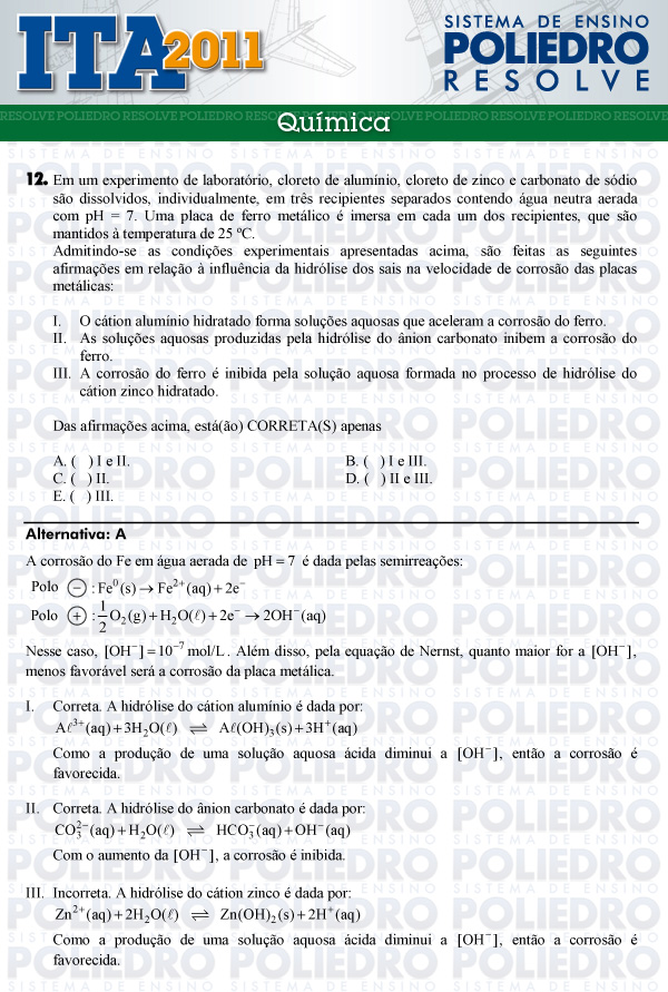 Questão 12 - Química - ITA 2011