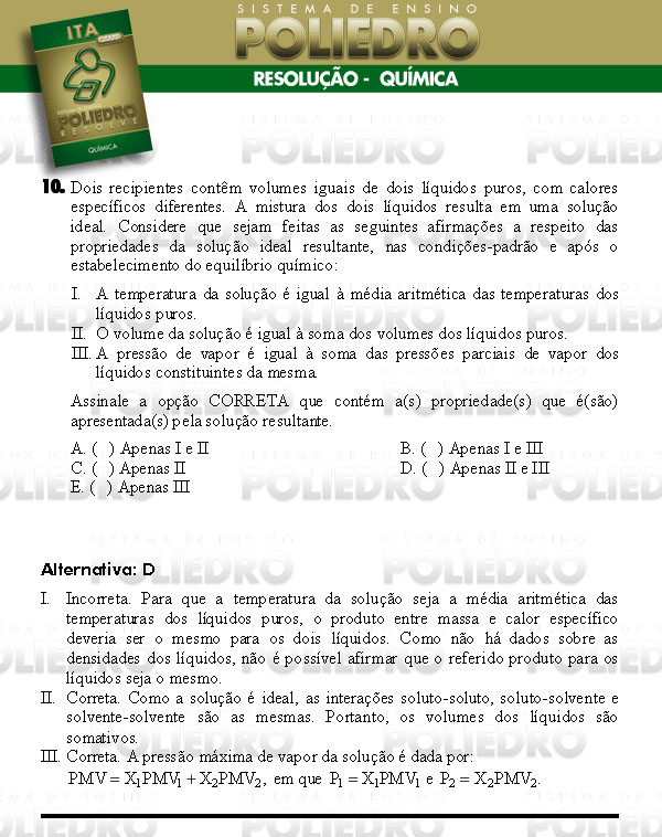 Questão 10 - Química - ITA 2008