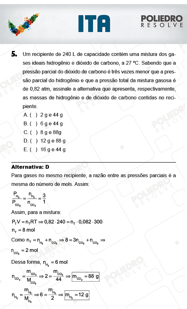 Questão 5 - Química - ITA 2018