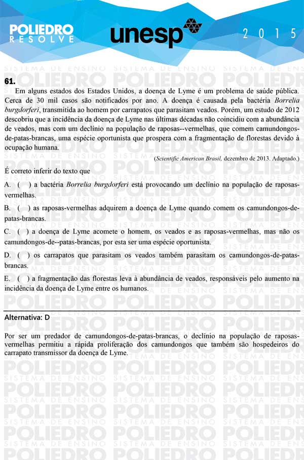 Questão 61 - 1ª Fase - UNESP 2015