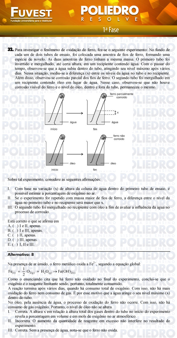 Questão 32 - 1ª Fase - FUVEST 2012