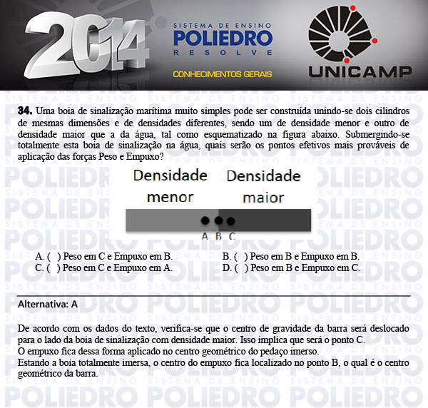 Questão 34 - 1ª Fase - UNICAMP 2014