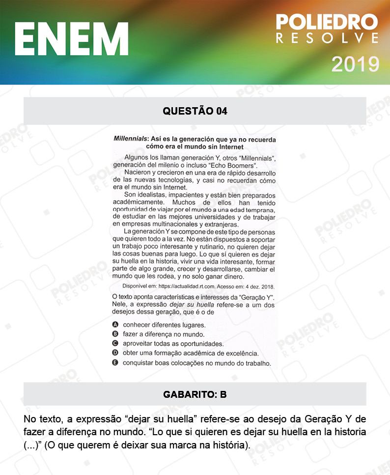 Questão 4 - 1º DIA - PROVA ROSA - ENEM 2019