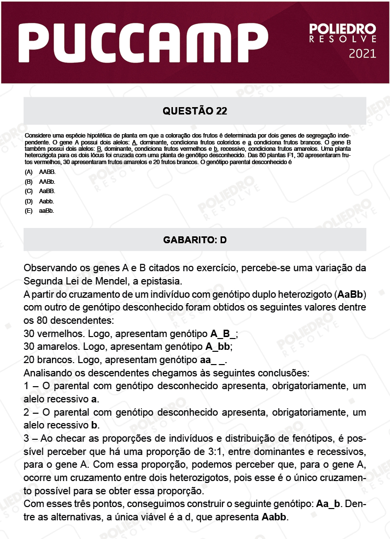 Questão 22 - MEDICINA - PUC-Campinas 2021