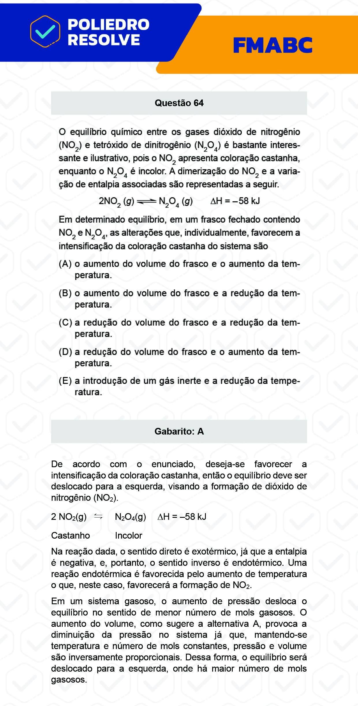 Questão 64 - Fase única - FMABC 2023