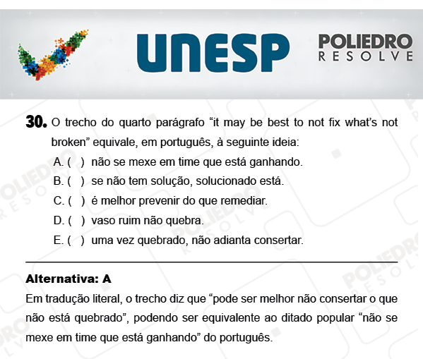 Questão 30 - 1ª Fase - PROVA 4 - UNESP 2018