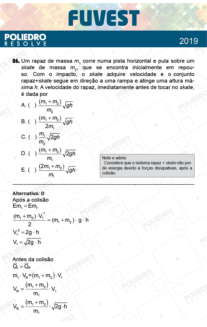 Questão 86 - 1ª Fase - Prova X - FUVEST 2019