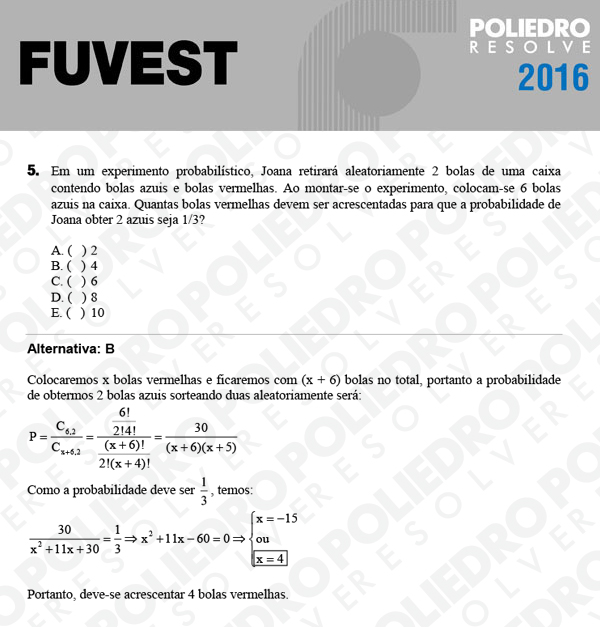 Questão 5 - 1ª Fase - FUVEST 2016