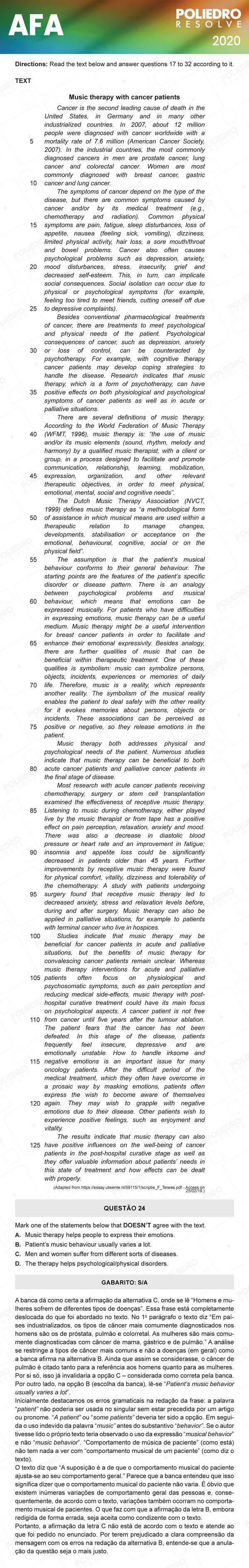 Questão 24 - Prova Modelo C - AFA 2020