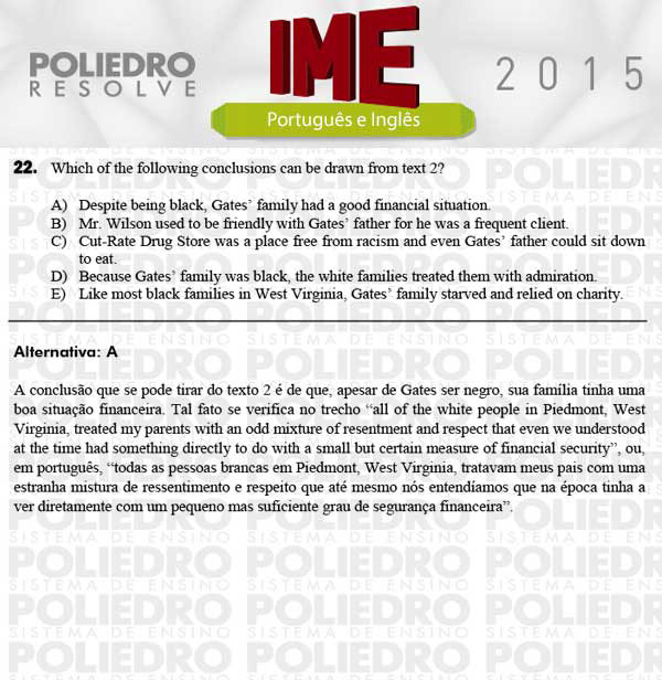 Questão 22 - Português e Inglês - IME 2015