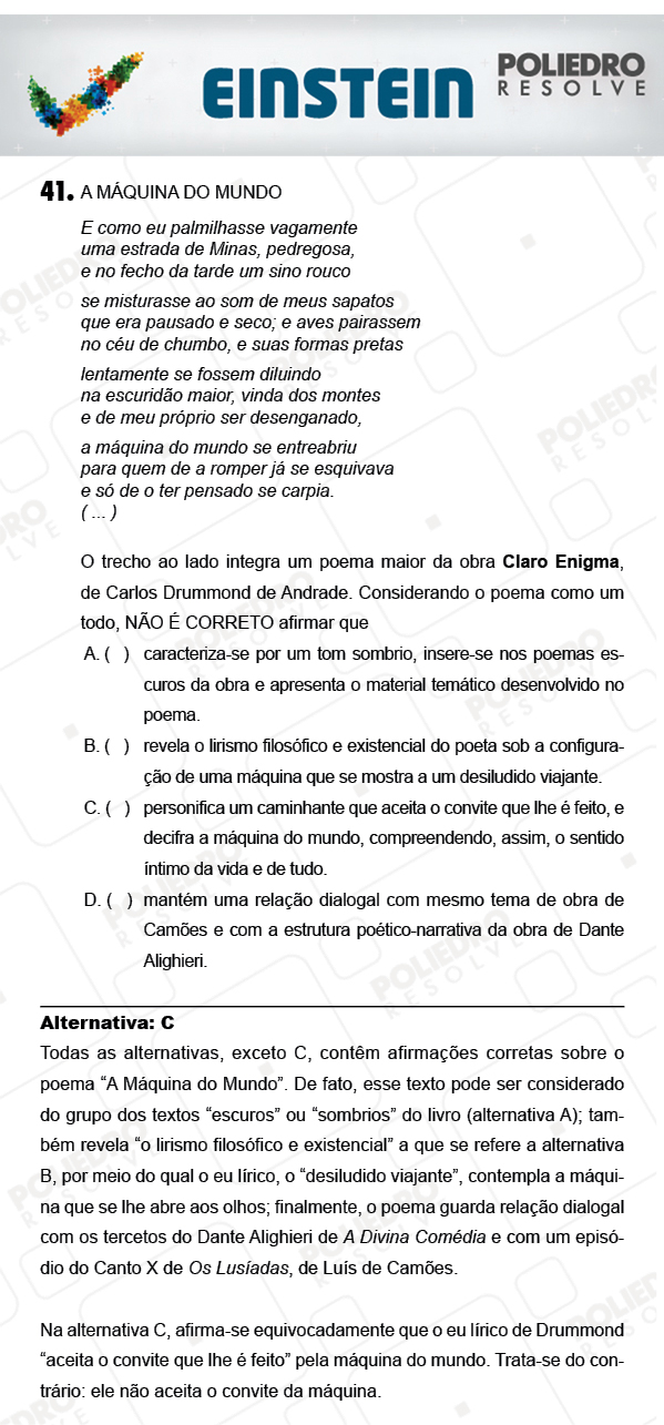 Questão 41 - 1ª FASE - EINSTEIN 2018