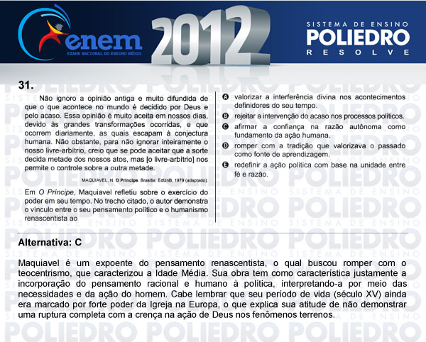 Questão 31 - Sábado (Prova azul) - ENEM 2012