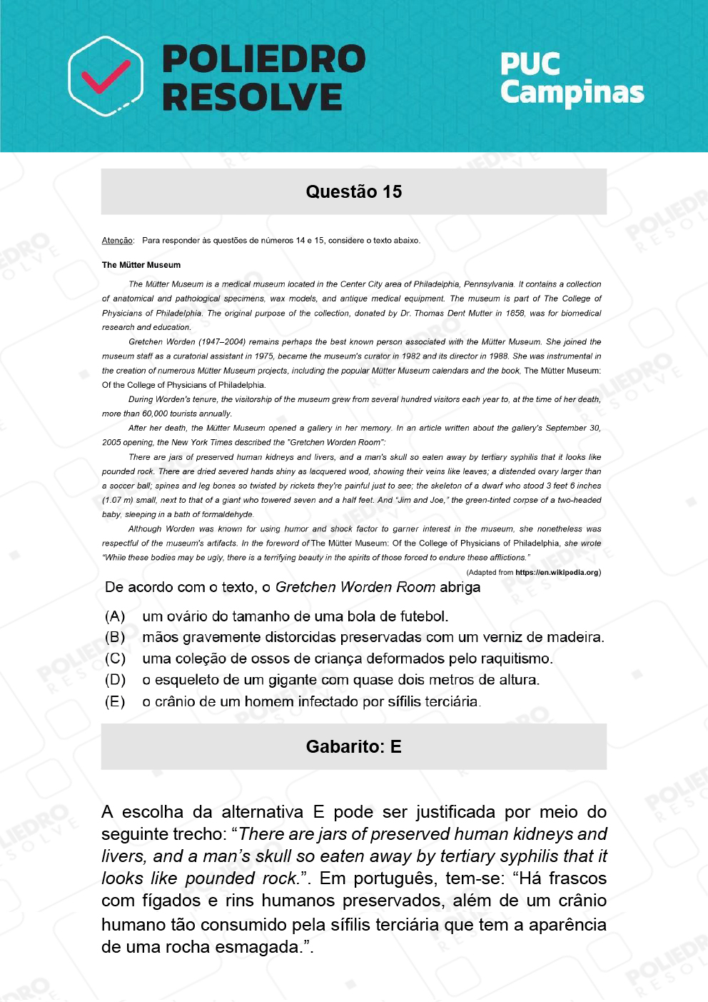 Questão 15 - Prova Geral e Medicina - PUC-Campinas 2022