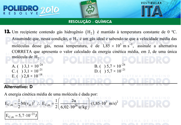 Questão 13 - Química - ITA 2010