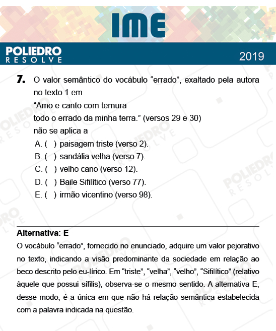 Questão 7 - 2ª Fase - Português/Inglês - IME 2019