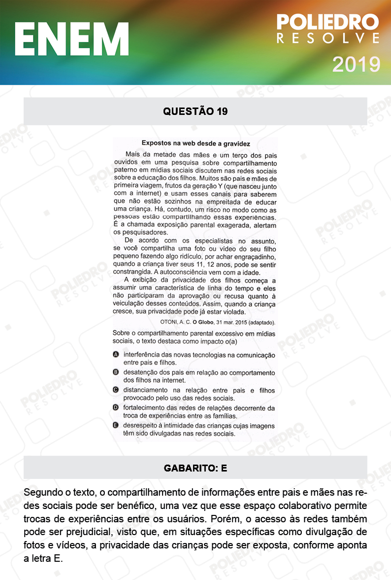 Questão 19 - 1º DIA - PROVA AZUL - ENEM 2019