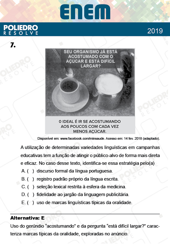 Questão 7 - 1º Dia - Prova AZUL - ENEM 2018