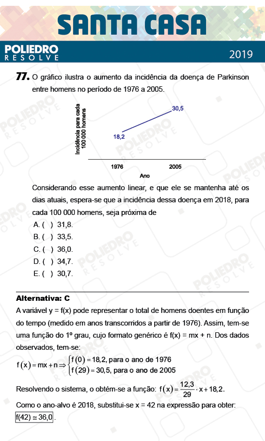 Questão 77 - 2º Dia - Objetivas - SANTA CASA 2019