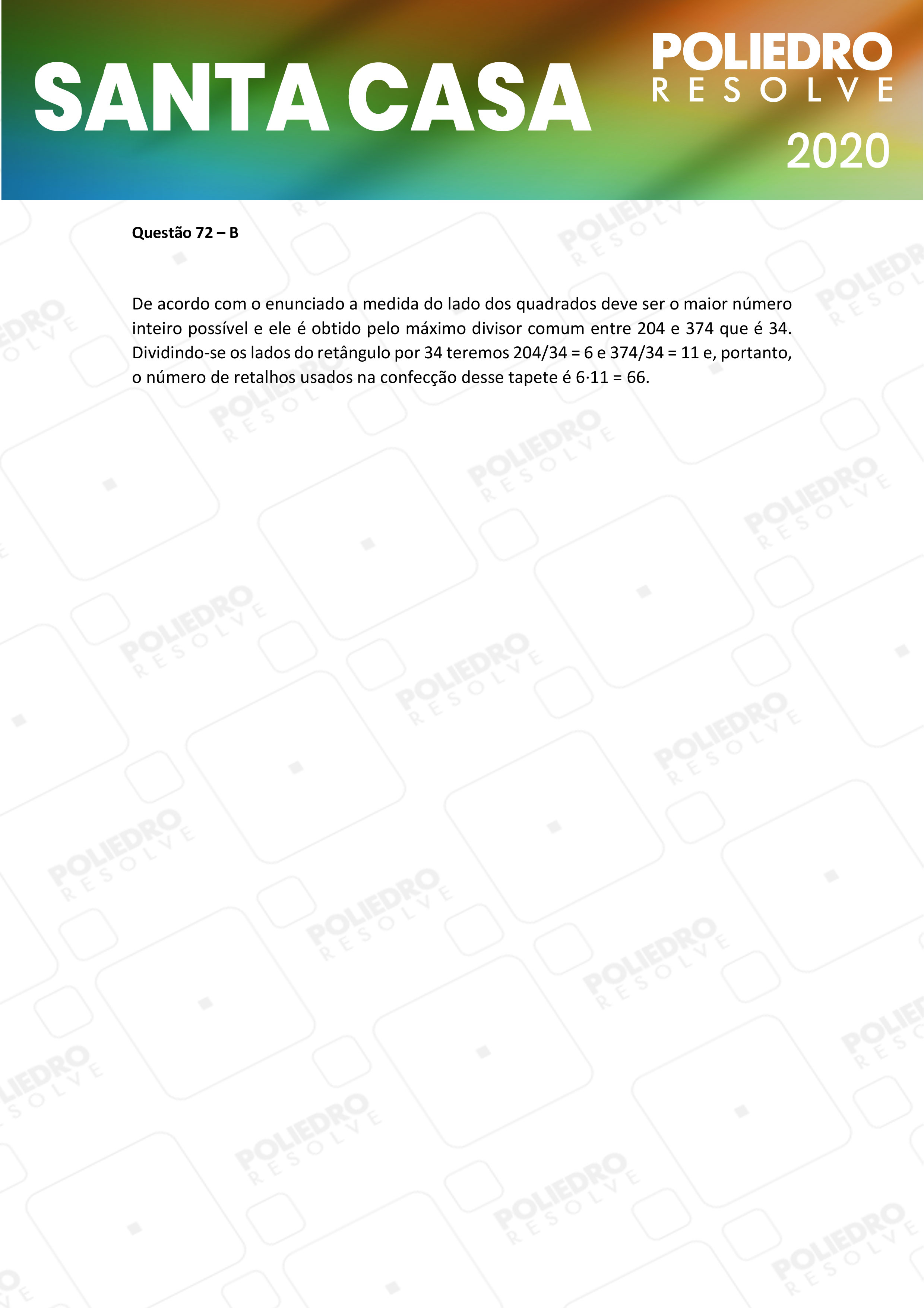 Questão 72 - 2º Dia - SANTA CASA 2020