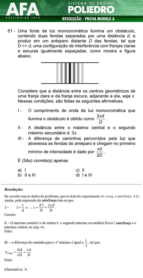 Questão 51 - Prova Modelo A - AFA 2012