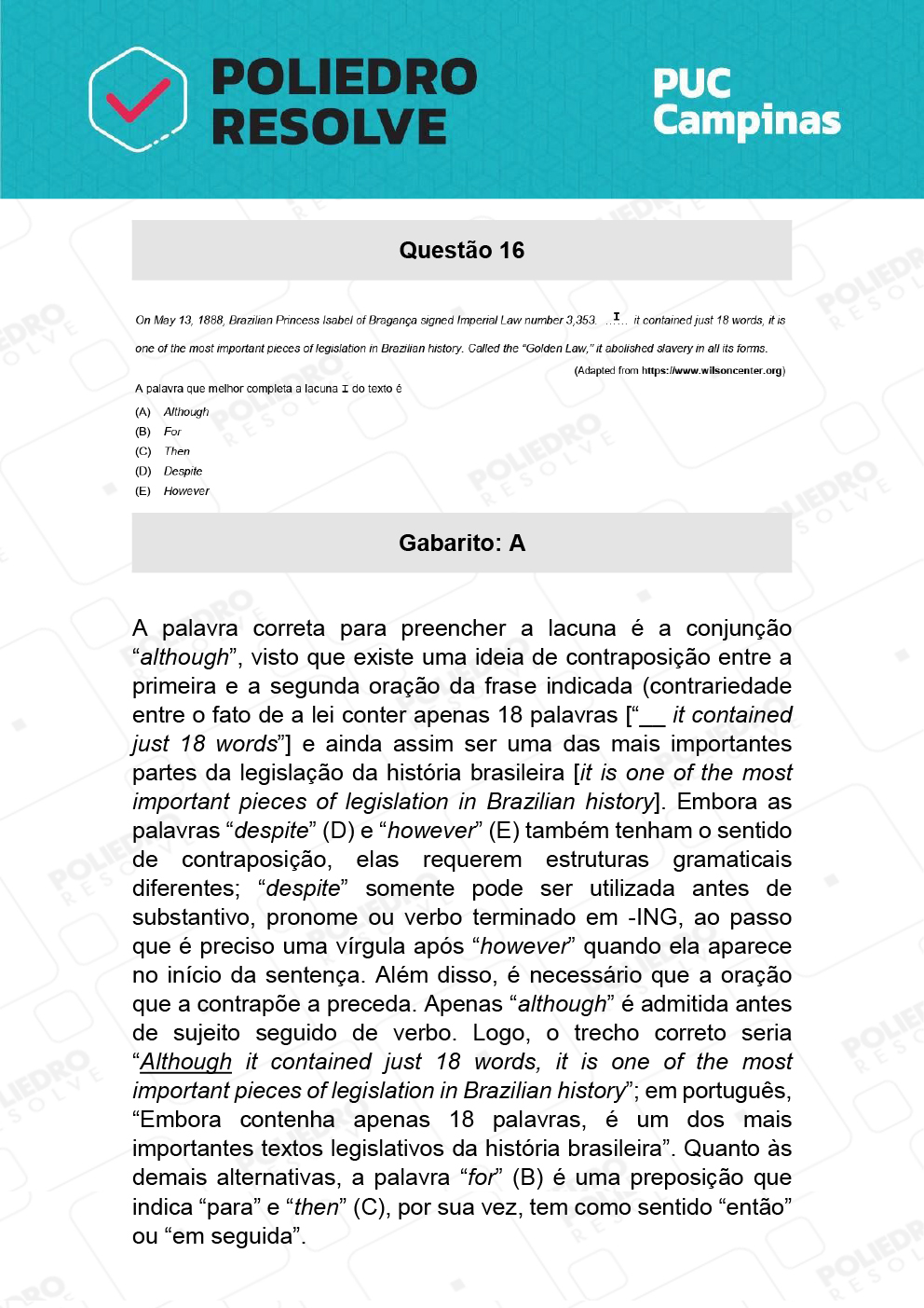 Questão 16 - Demais cursos - PUC-Campinas 2022