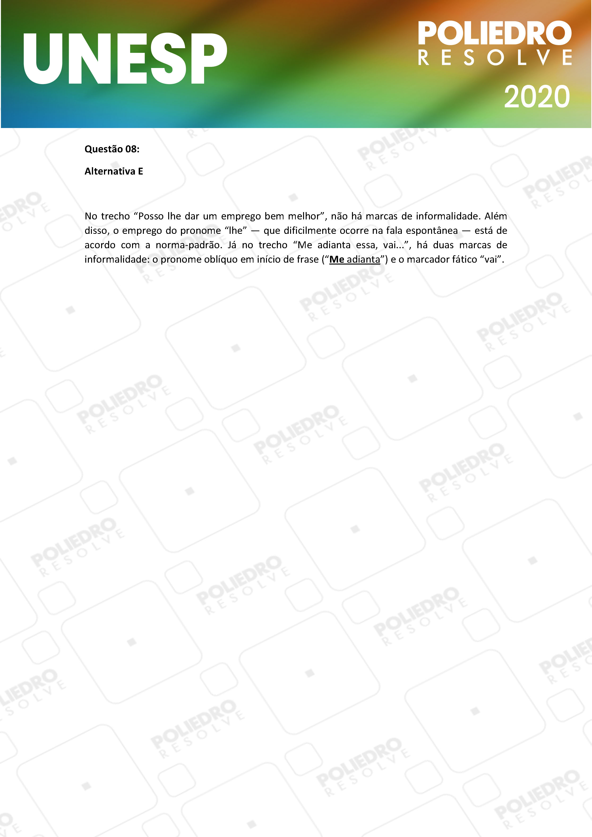 Questão 8 - 1ª Fase - UNESP 2020