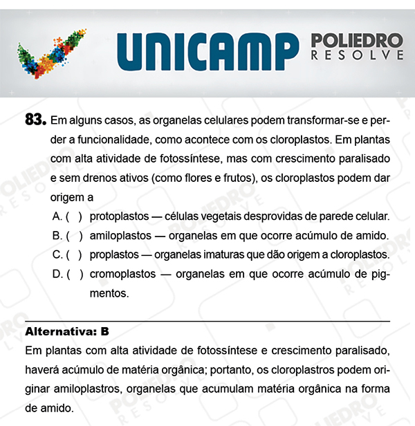 Questão 83 - 1ª Fase - PROVA Q - UNICAMP 2018