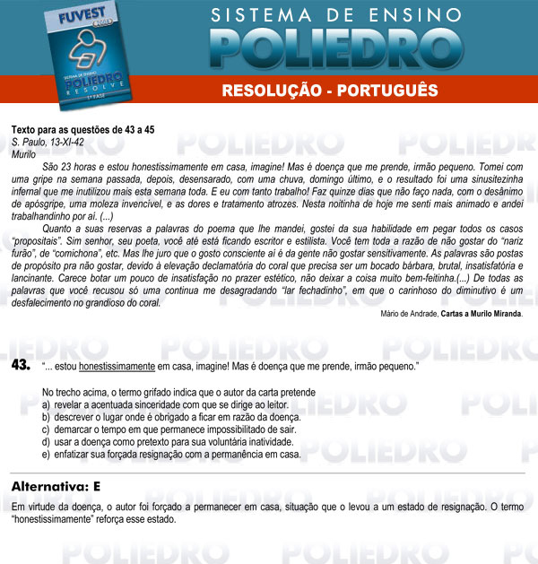 Questão 43 - 1ª Fase - FUVEST 2008