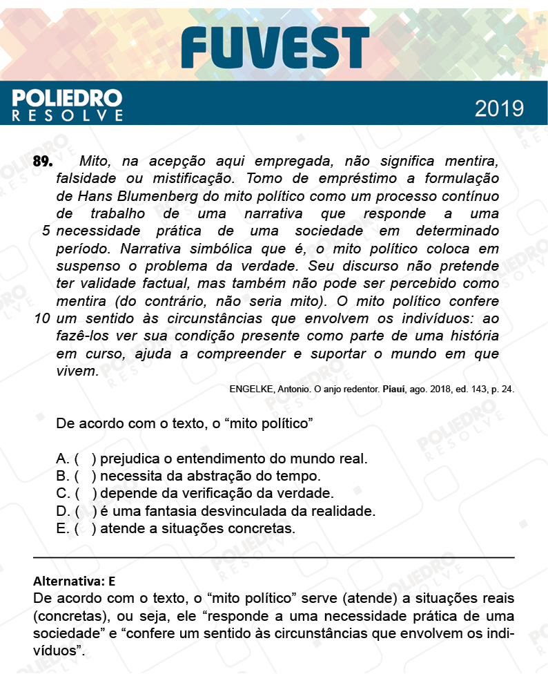 Questão 89 - 1ª Fase - Prova Q - FUVEST 2019