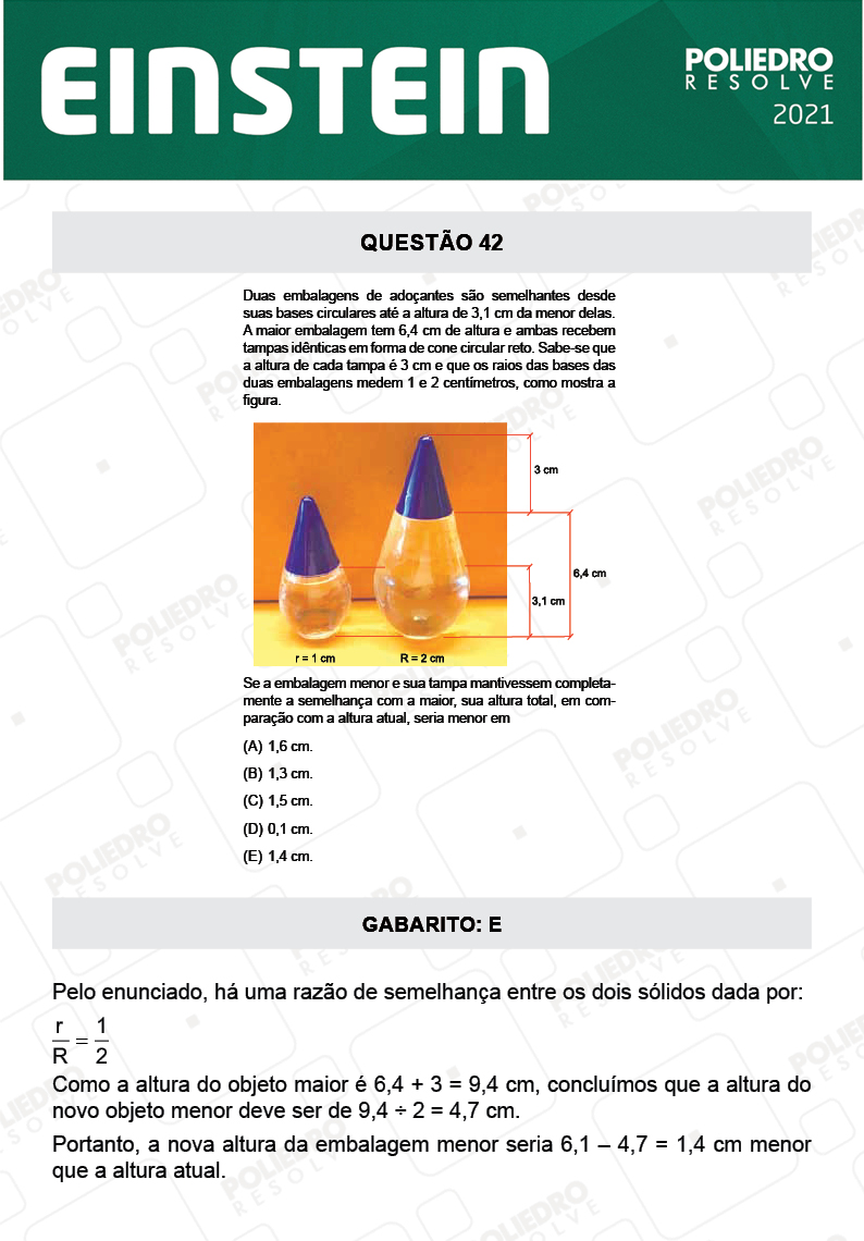 Questão 42 - Fase única - EINSTEIN 2021