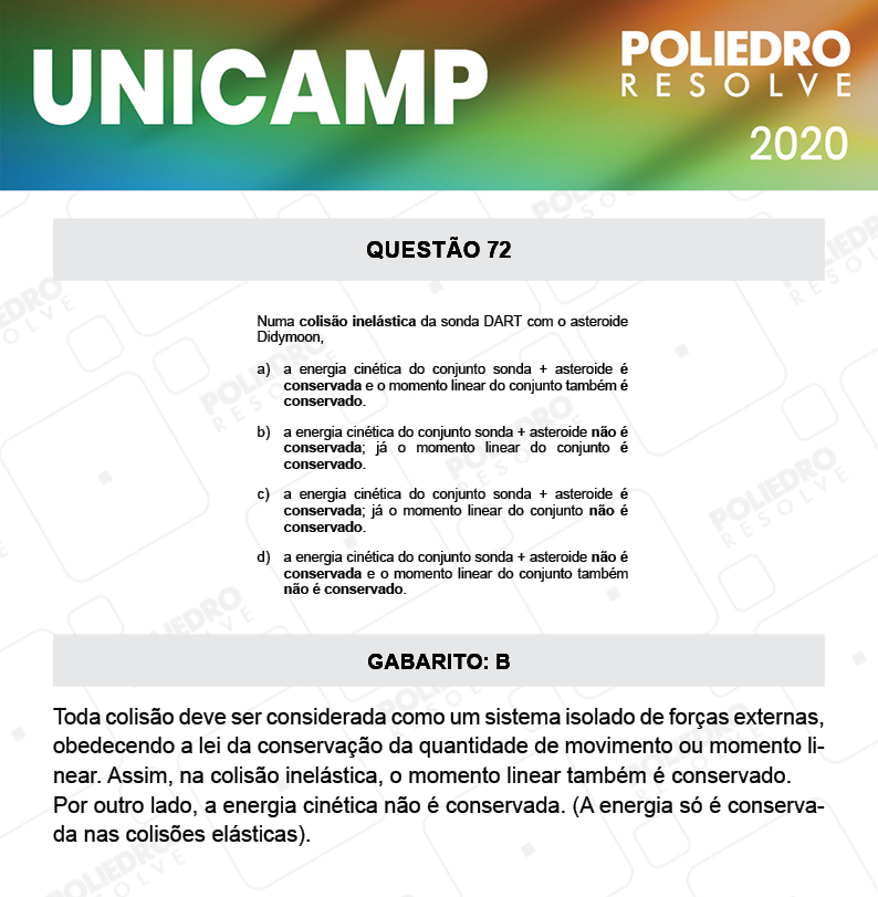 Questão 72 - 1ª Fase - Prova Q e X - UNICAMP 2020