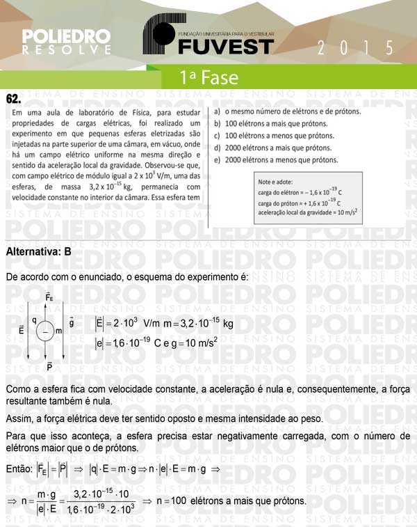 Questão 62 - 1ª Fase - FUVEST 2015