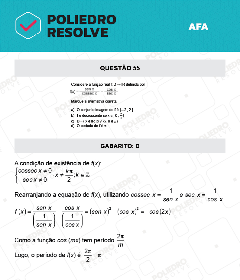 Questão 55 - Prova Modelo A - AFA 2022