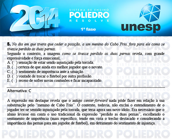 Questão 5 - 1ª Fase - UNESP 2014