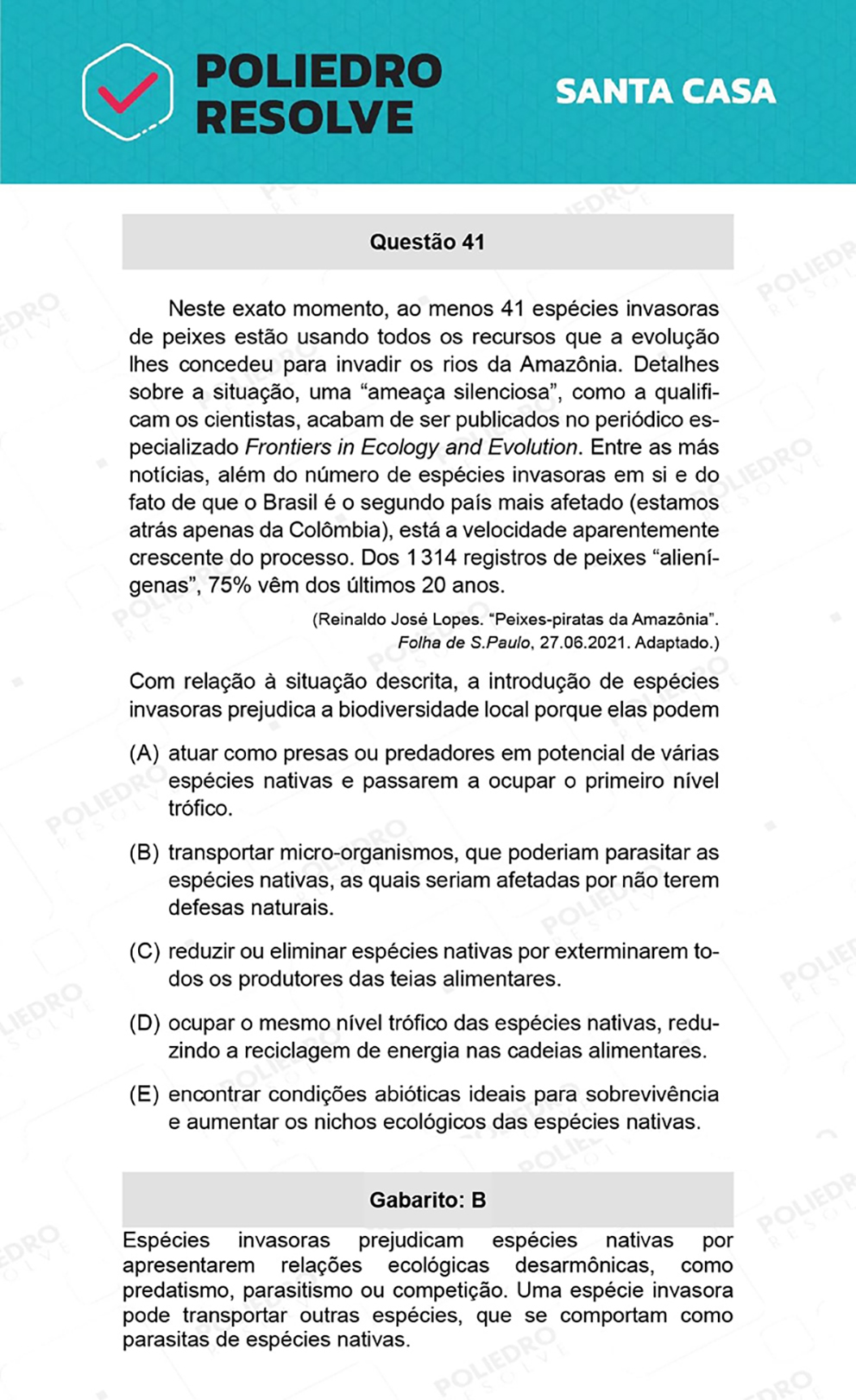 Questão 41 - 1º Dia - SANTA CASA 2022