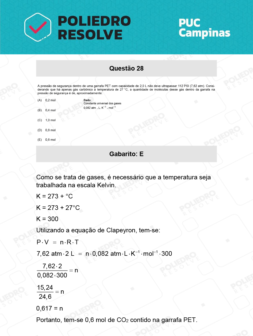 Questão 28 - Prova Geral e Medicina - PUC-Campinas 2022