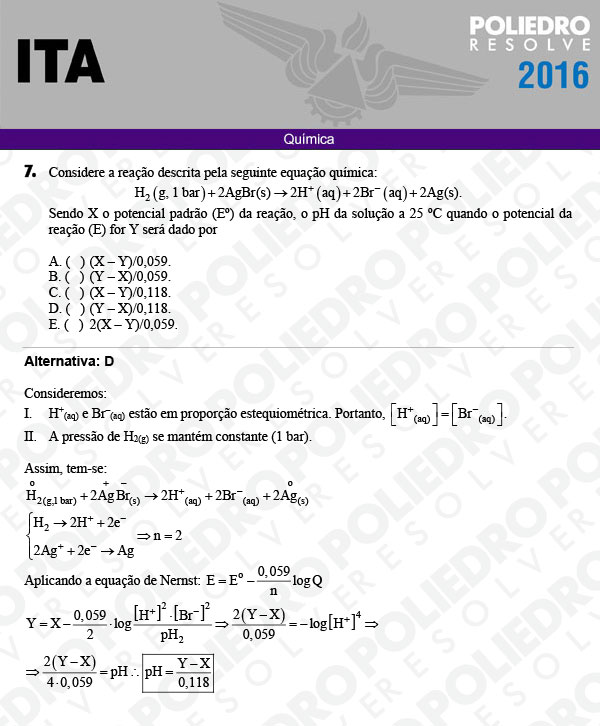 Questão 7 - Química - ITA 2016