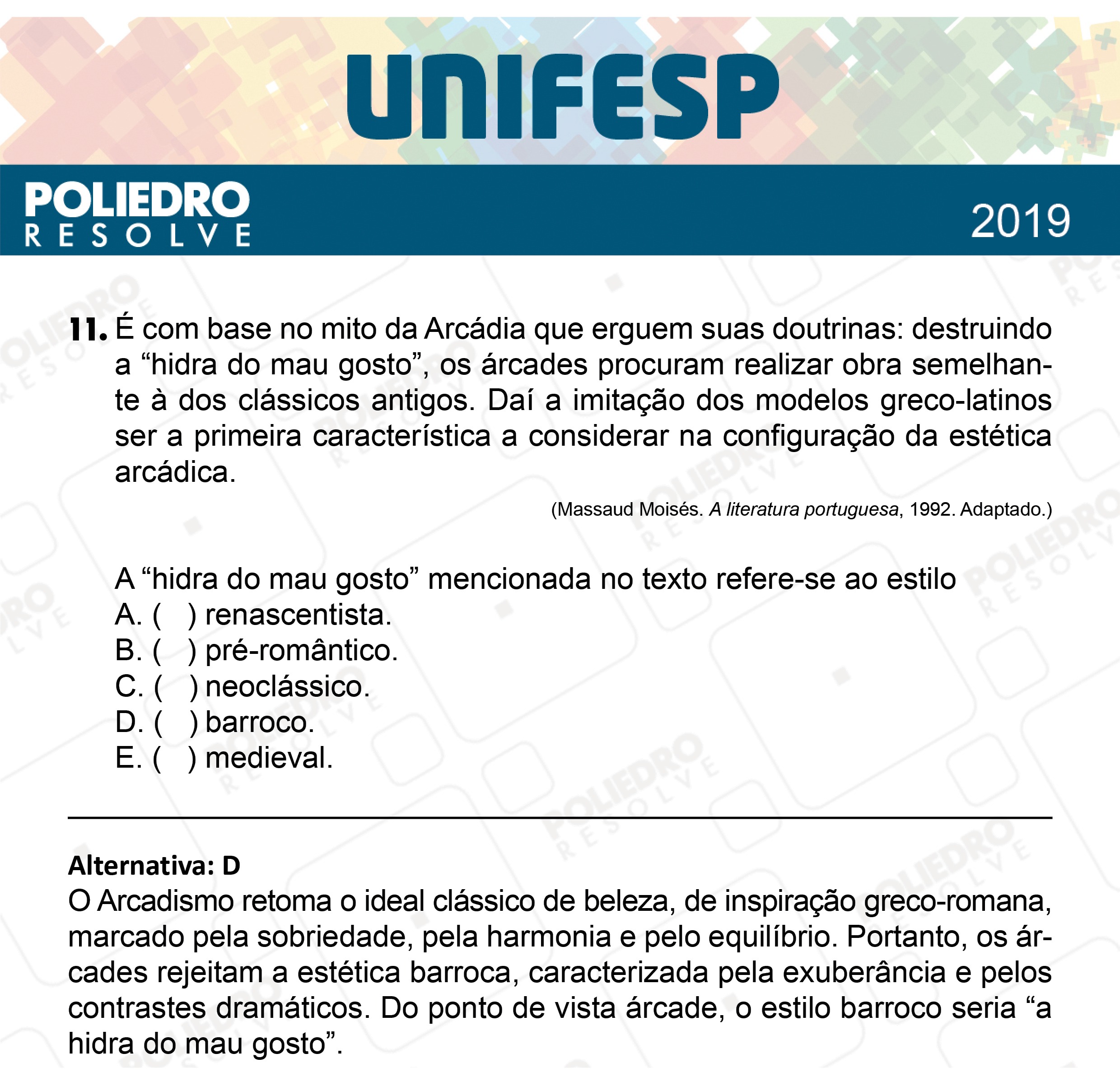 Questão 11 - Fase única - 1º Dia - UNIFESP 2019