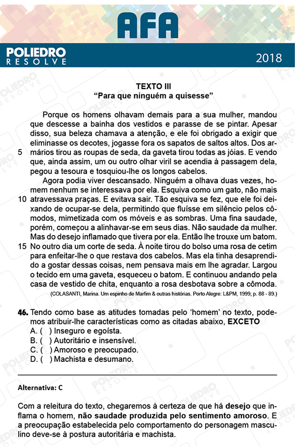 Questão 46 - Prova Modelo B - AFA 2019