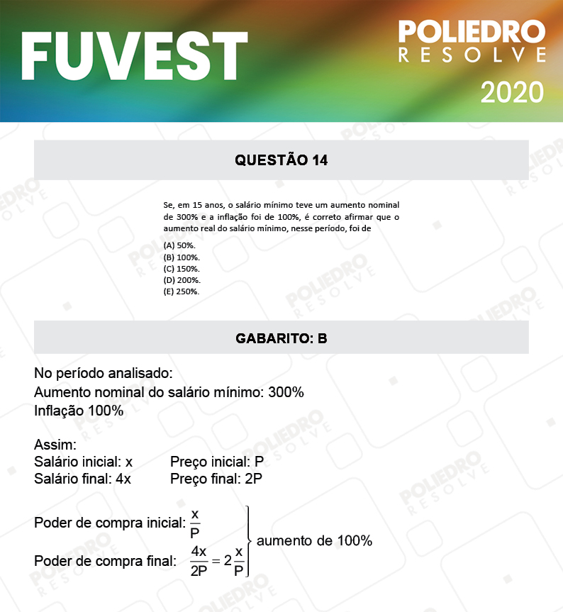 Questão 14 - 1ª Fase - Prova V - FUVEST 2020