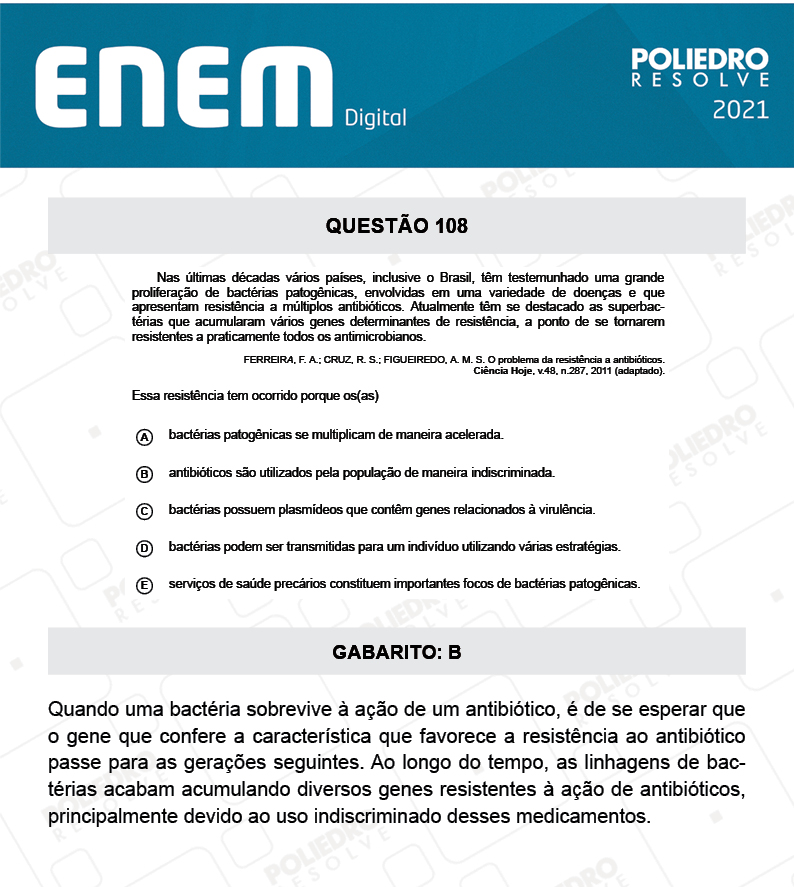 Questão 108 - 2º Dia - Prova Azul - ENEM DIGITAL 2020