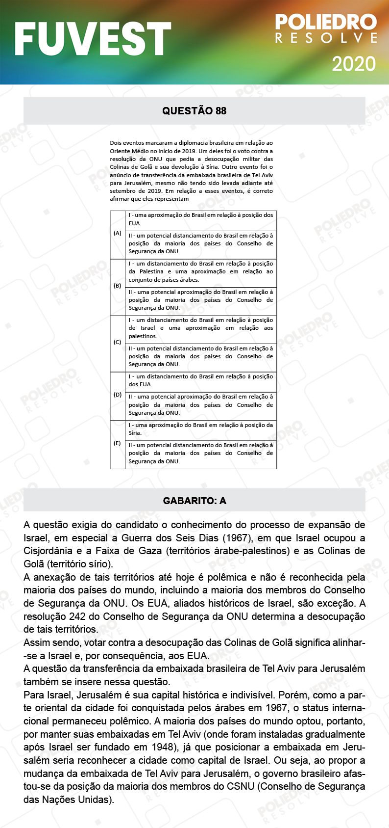 Questão 88 - 1ª Fase - Prova V - FUVEST 2020