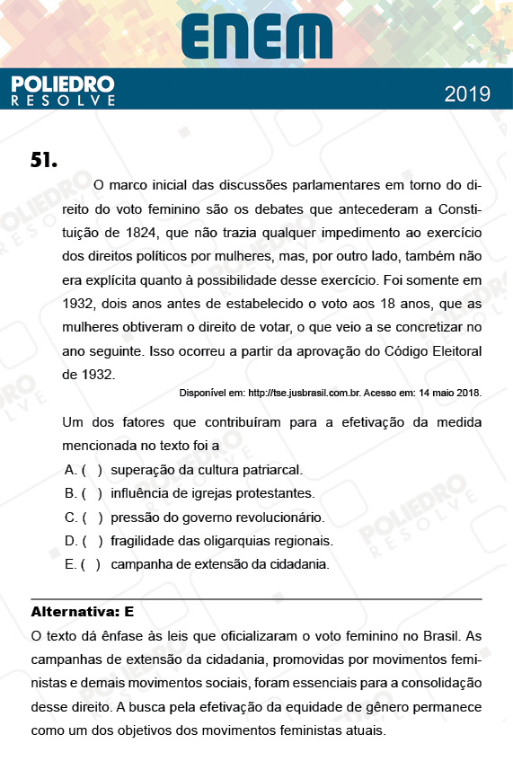 Questão 51 - 1º Dia - Prova AMARELA - ENEM 2018