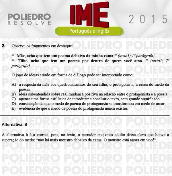 Questão 2 - Português e Inglês - IME 2015