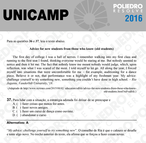 Questão 37 - 1ª Fase - UNICAMP 2016