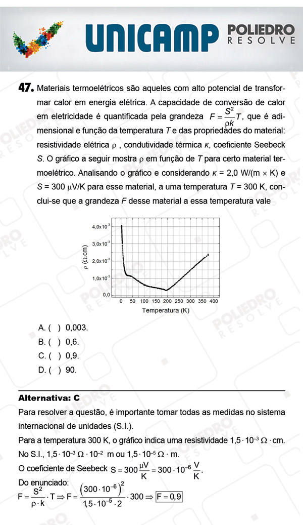 Questão 47 - 1ª Fase - PROVA Q - UNICAMP 2018