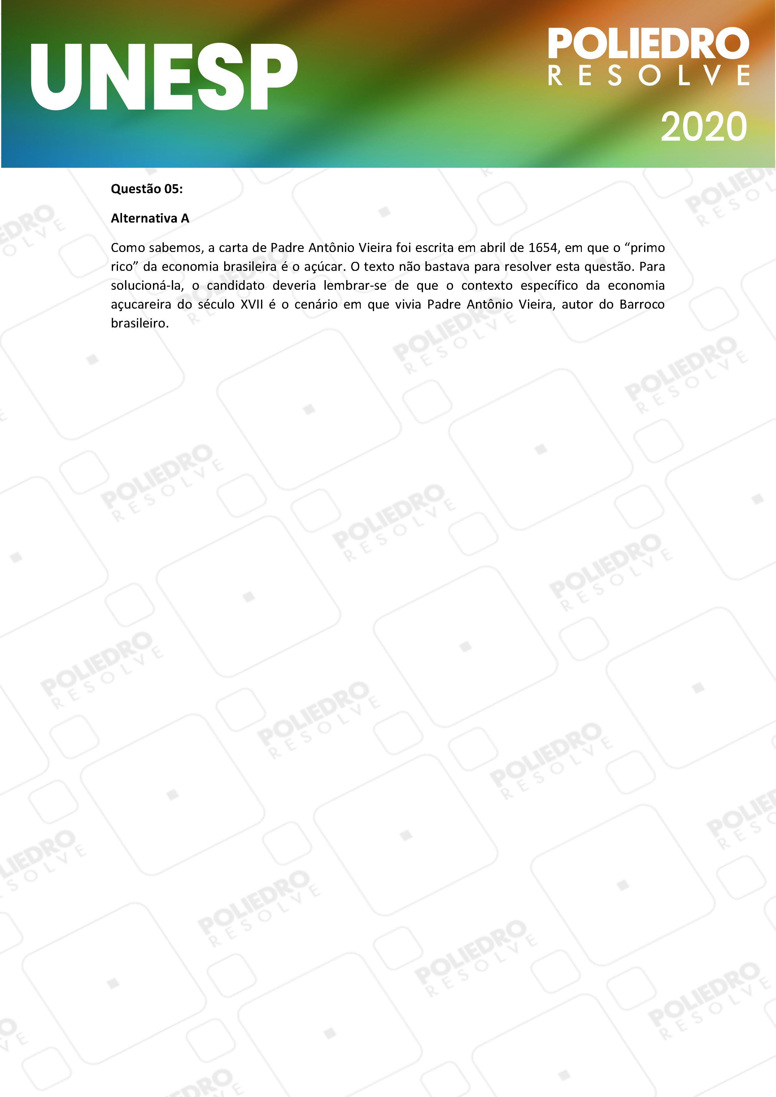 Questão 5 - 1ª Fase - UNESP 2020