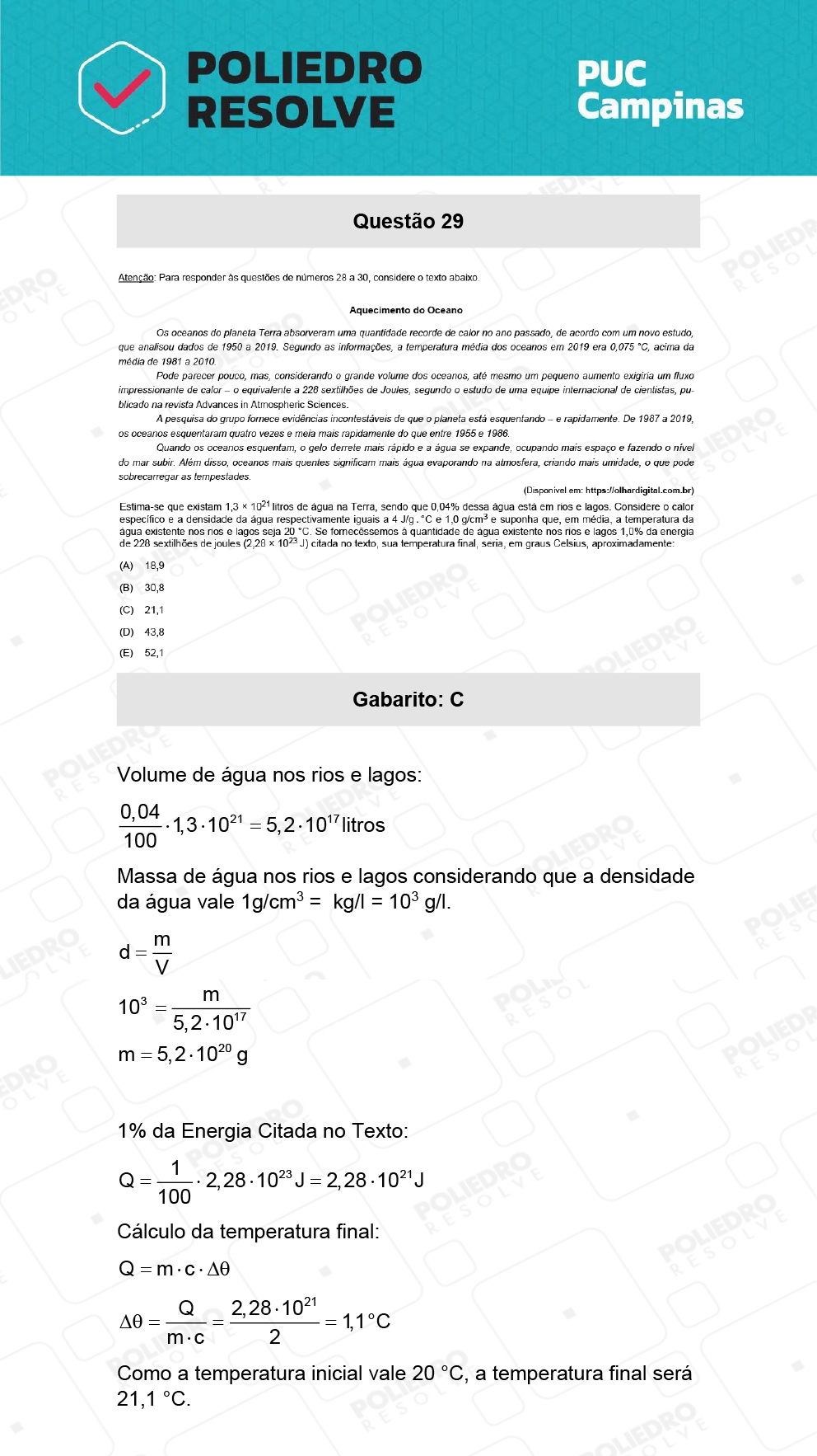 Questão 29 - Demais cursos - PUC-Campinas 2022