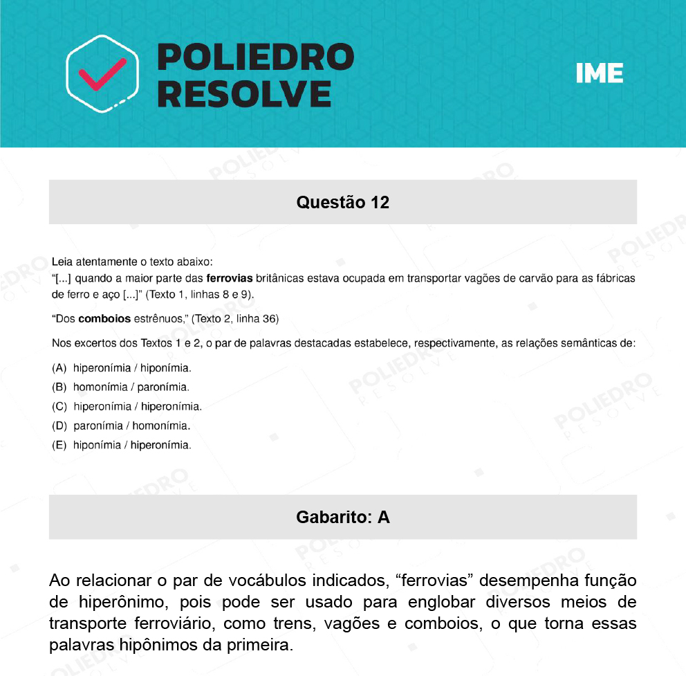 Questão 12 - 2ª Fase - Português/Inglês - IME 2022