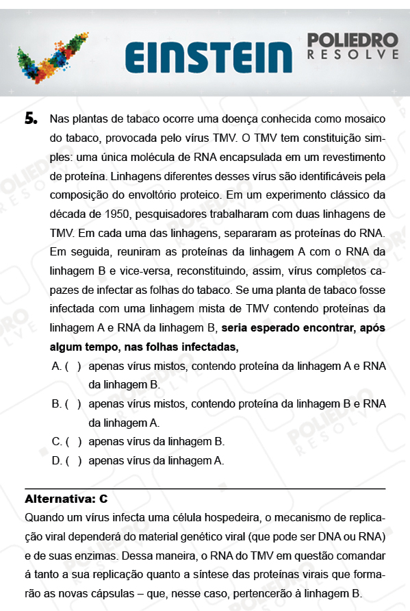 Questão 5 - 1ª FASE - EINSTEIN 2018